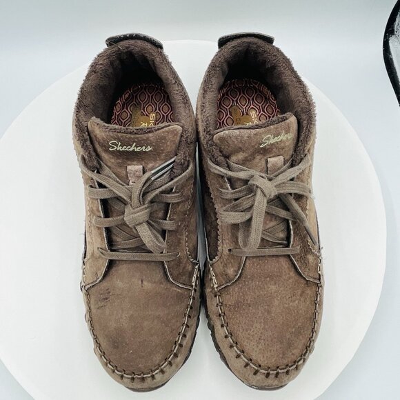Skechers Shoes Womens Size 8 Brown Leather Moccasin Sneakers Memory Foam Booties - Picture 5 of 11